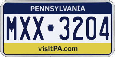 PA license plate MXX3204