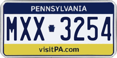 PA license plate MXX3254