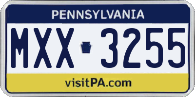 PA license plate MXX3255
