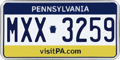 PA license plate MXX3259