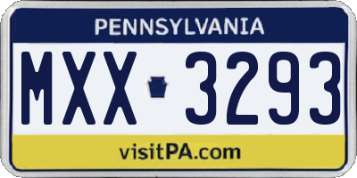 PA license plate MXX3293