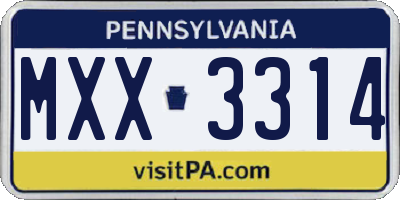 PA license plate MXX3314
