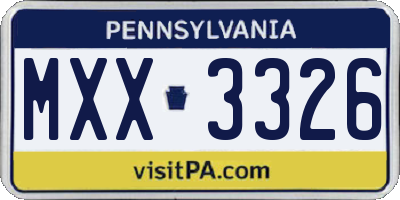 PA license plate MXX3326