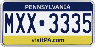 PA license plate MXX3335