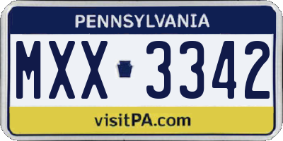 PA license plate MXX3342