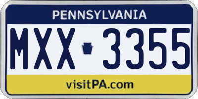 PA license plate MXX3355