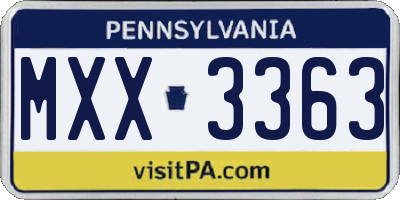 PA license plate MXX3363