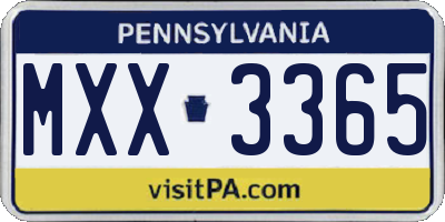 PA license plate MXX3365