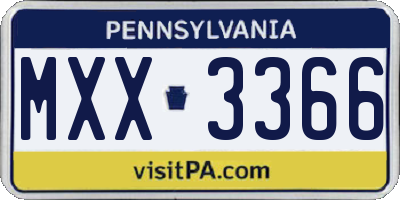 PA license plate MXX3366