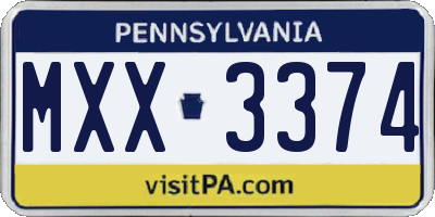 PA license plate MXX3374