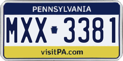 PA license plate MXX3381