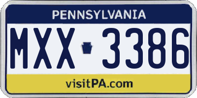PA license plate MXX3386