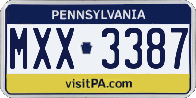 PA license plate MXX3387