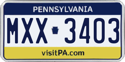 PA license plate MXX3403