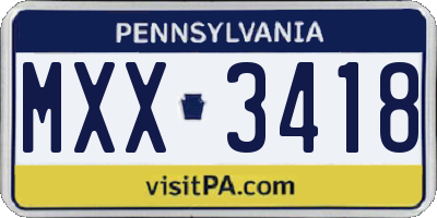 PA license plate MXX3418