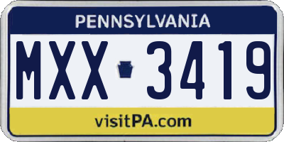 PA license plate MXX3419