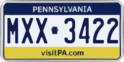 PA license plate MXX3422