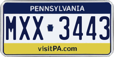 PA license plate MXX3443