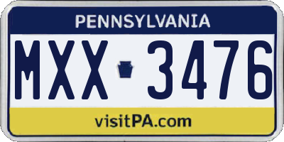 PA license plate MXX3476