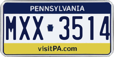 PA license plate MXX3514