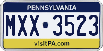 PA license plate MXX3523