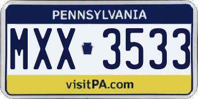 PA license plate MXX3533
