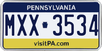 PA license plate MXX3534