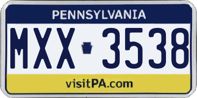 PA license plate MXX3538