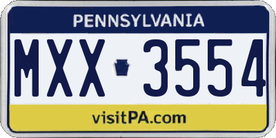 PA license plate MXX3554