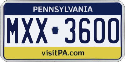PA license plate MXX3600