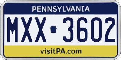 PA license plate MXX3602