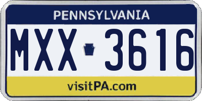 PA license plate MXX3616