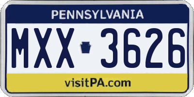 PA license plate MXX3626