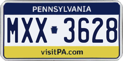 PA license plate MXX3628