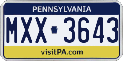 PA license plate MXX3643
