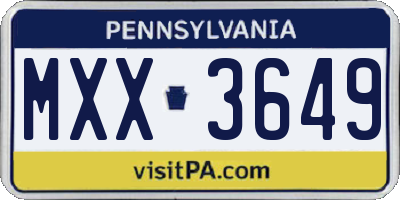 PA license plate MXX3649