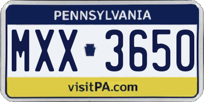 PA license plate MXX3650
