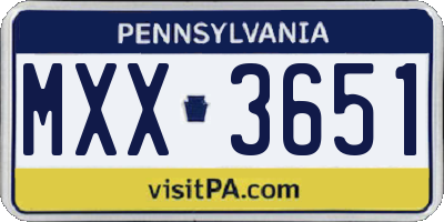 PA license plate MXX3651