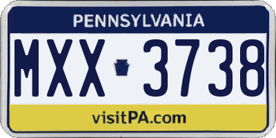 PA license plate MXX3738