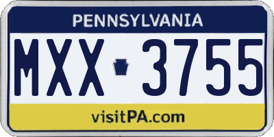 PA license plate MXX3755