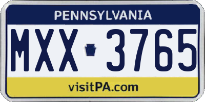PA license plate MXX3765