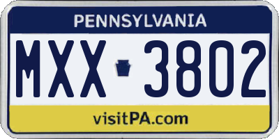 PA license plate MXX3802