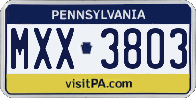 PA license plate MXX3803