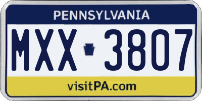 PA license plate MXX3807