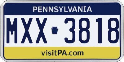 PA license plate MXX3818