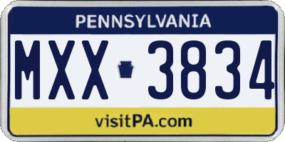 PA license plate MXX3834