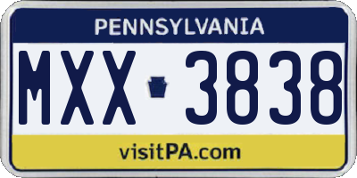 PA license plate MXX3838