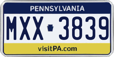 PA license plate MXX3839