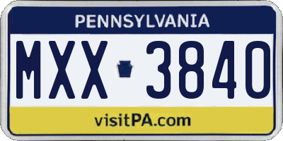 PA license plate MXX3840