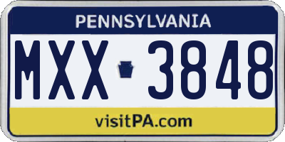 PA license plate MXX3848